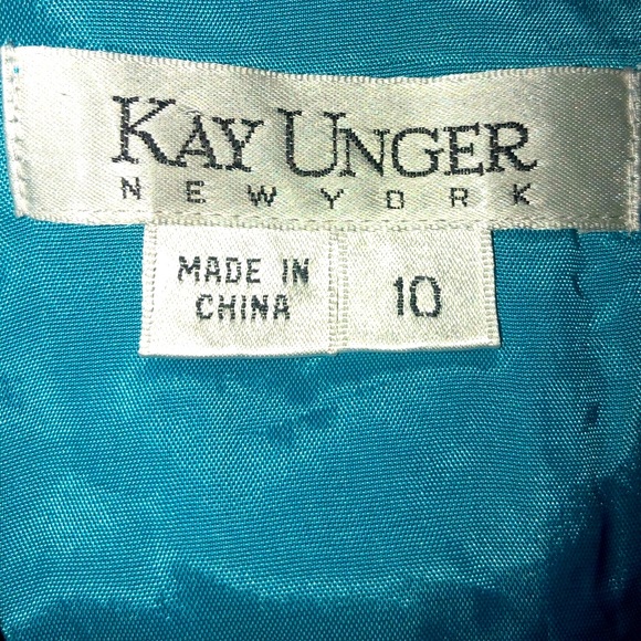 Kay Unger, Silk Blend Blue, BLK&White Leopard, Fit&Flare V-Neck Midi Dress SZ 10 - Picture 13 of 16